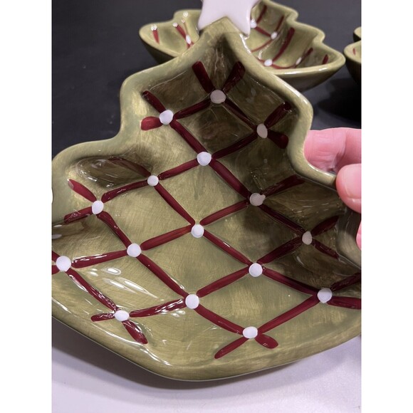 Pottery Barn Seasons Greetings Christmas Tree Candy Nut Bowl Dish Set Of 4 - Picture 5 of 16